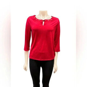 Notations NWT Blouse Red Gold Grommet Stretch Size PM